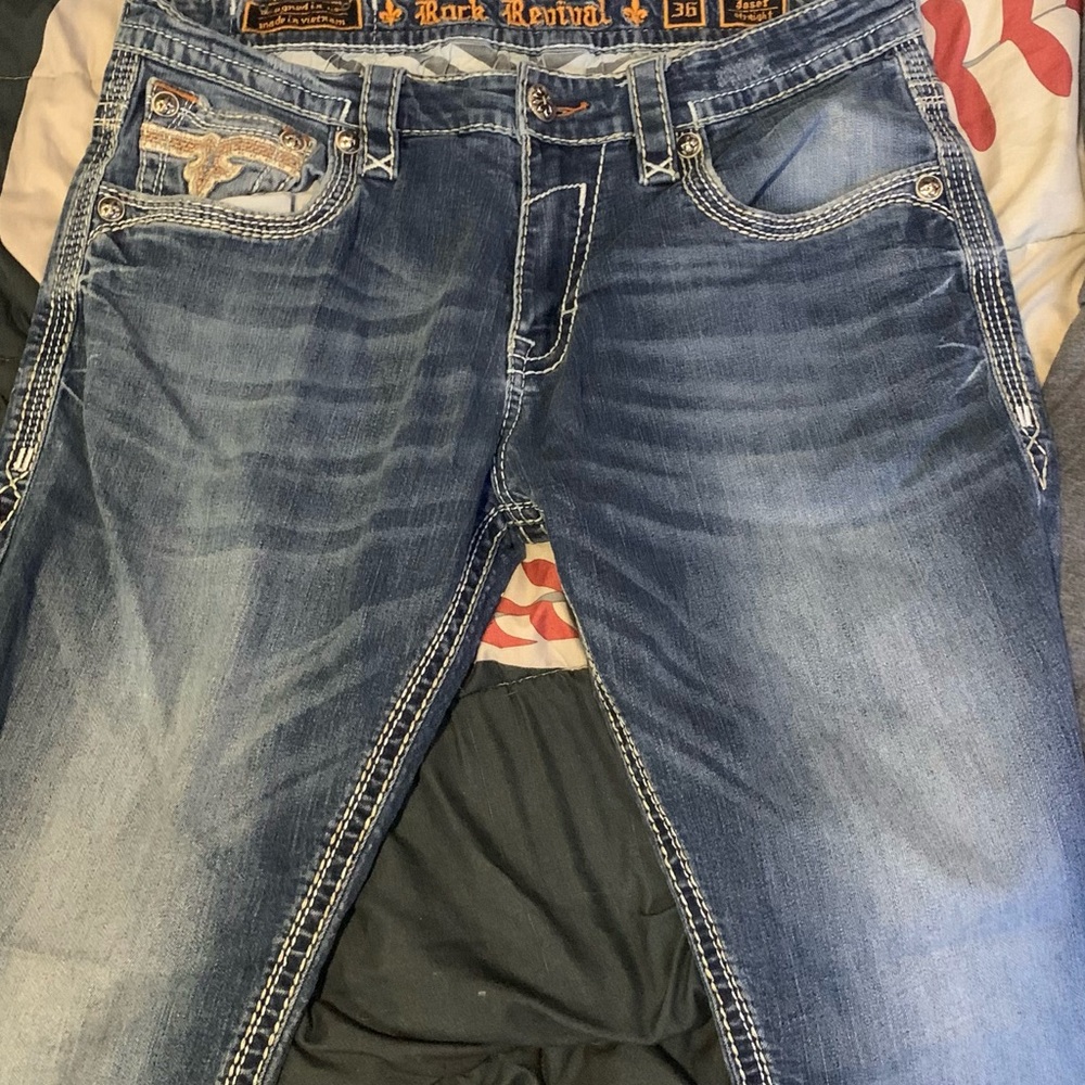 Rock Revival Indigo Denim with Contrast Stitching